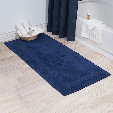 100 Percent Cotton Reversible Long Bath Rug Navy 24 X 60 In.